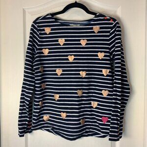 French Chic Marinière‎ Heart Sweater Navy Stripe Gold Heart EU 40 UK 12